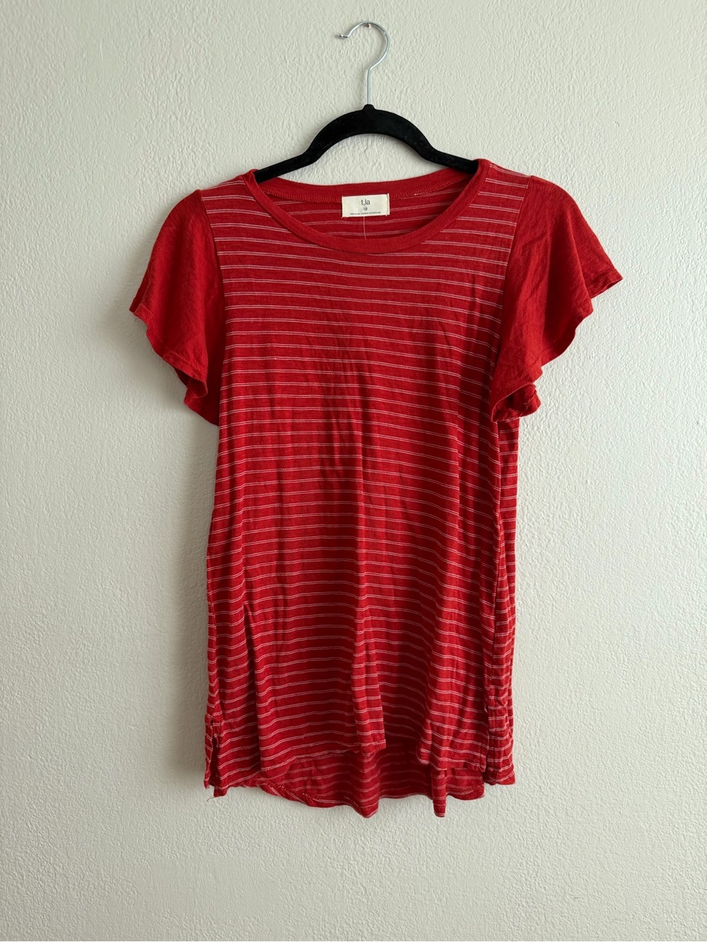 Anthropologie t la Red Stripe Flutter Sleeve Tee nwt